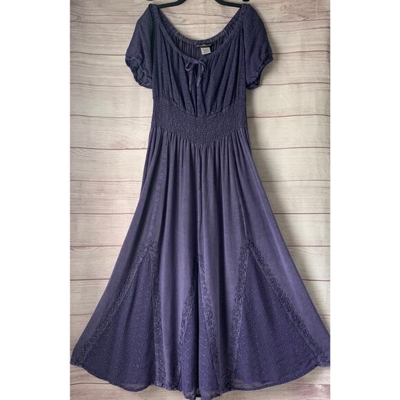 The Pyramid Collection Boho Purple Peasant Maxi Dress Floral Embroidery Size L - Picture 2 of 16